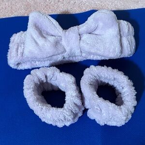 Spa Headband & Wristband 3pcs set soft lavender